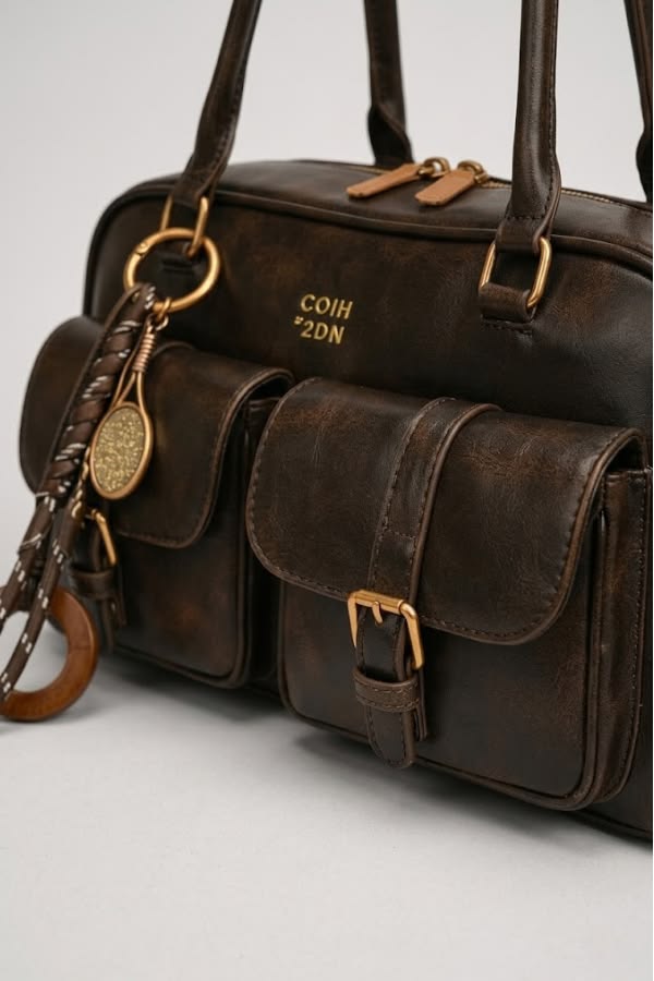 Structured Multi-Pocket Shoulder Bag in Coffee