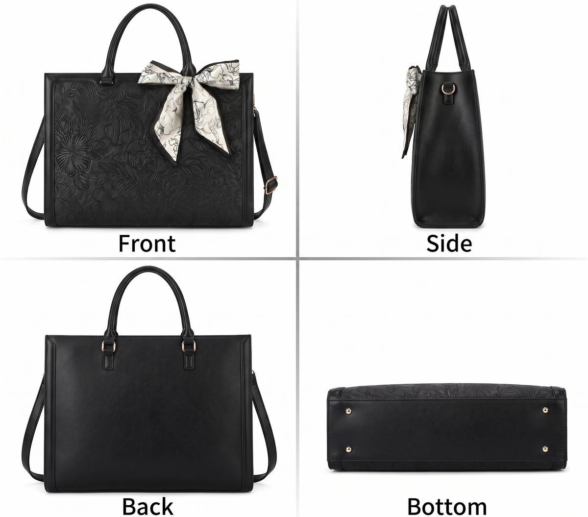 Embossed Work Tote with Laptop Pocket in Black
