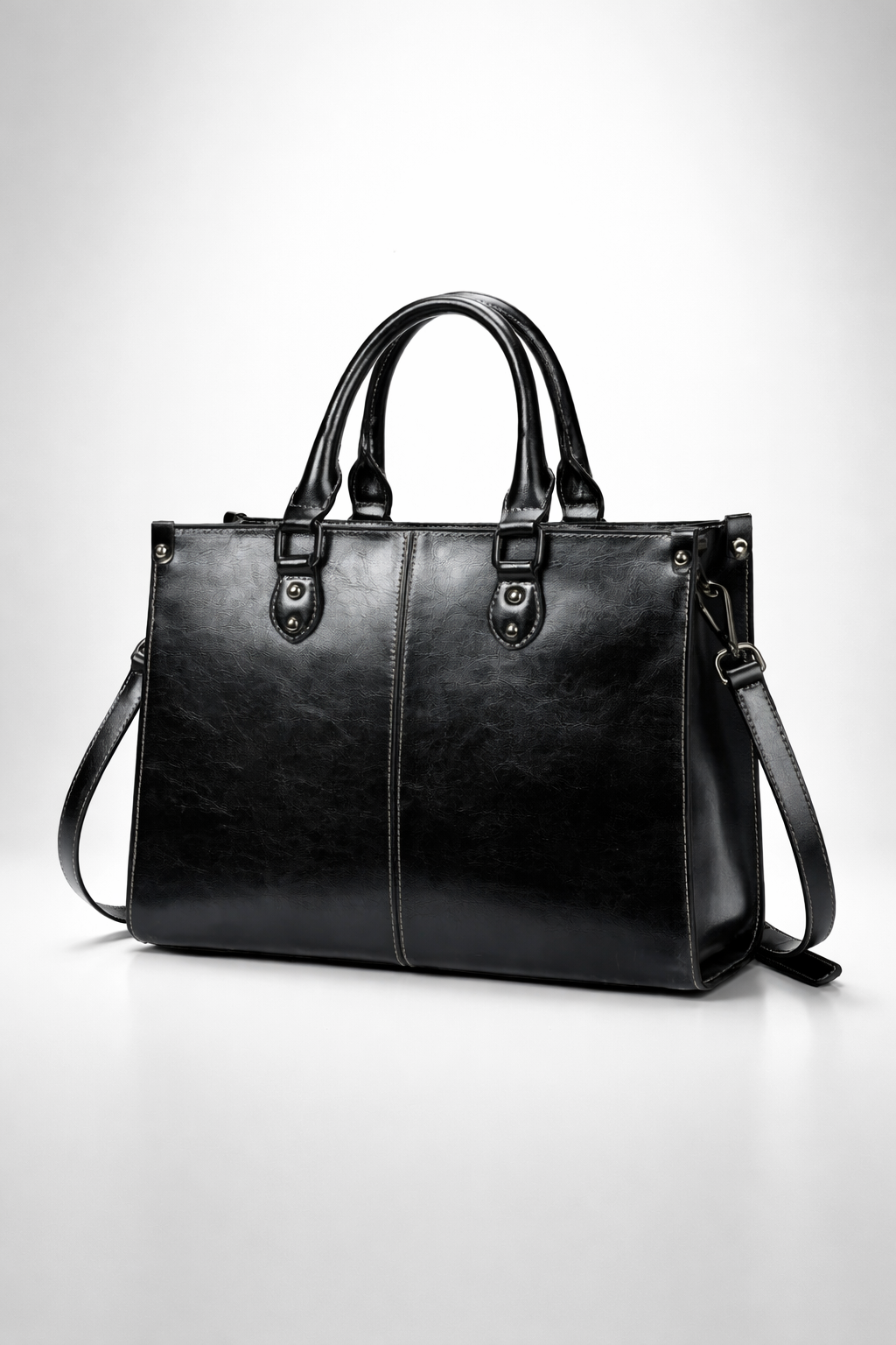 Black Structured Leather Work Bag