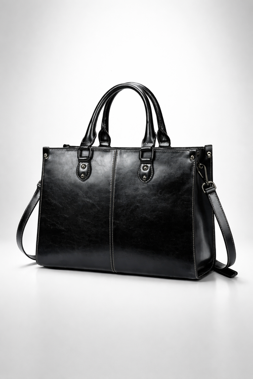 Black Structured Leather Work Bag