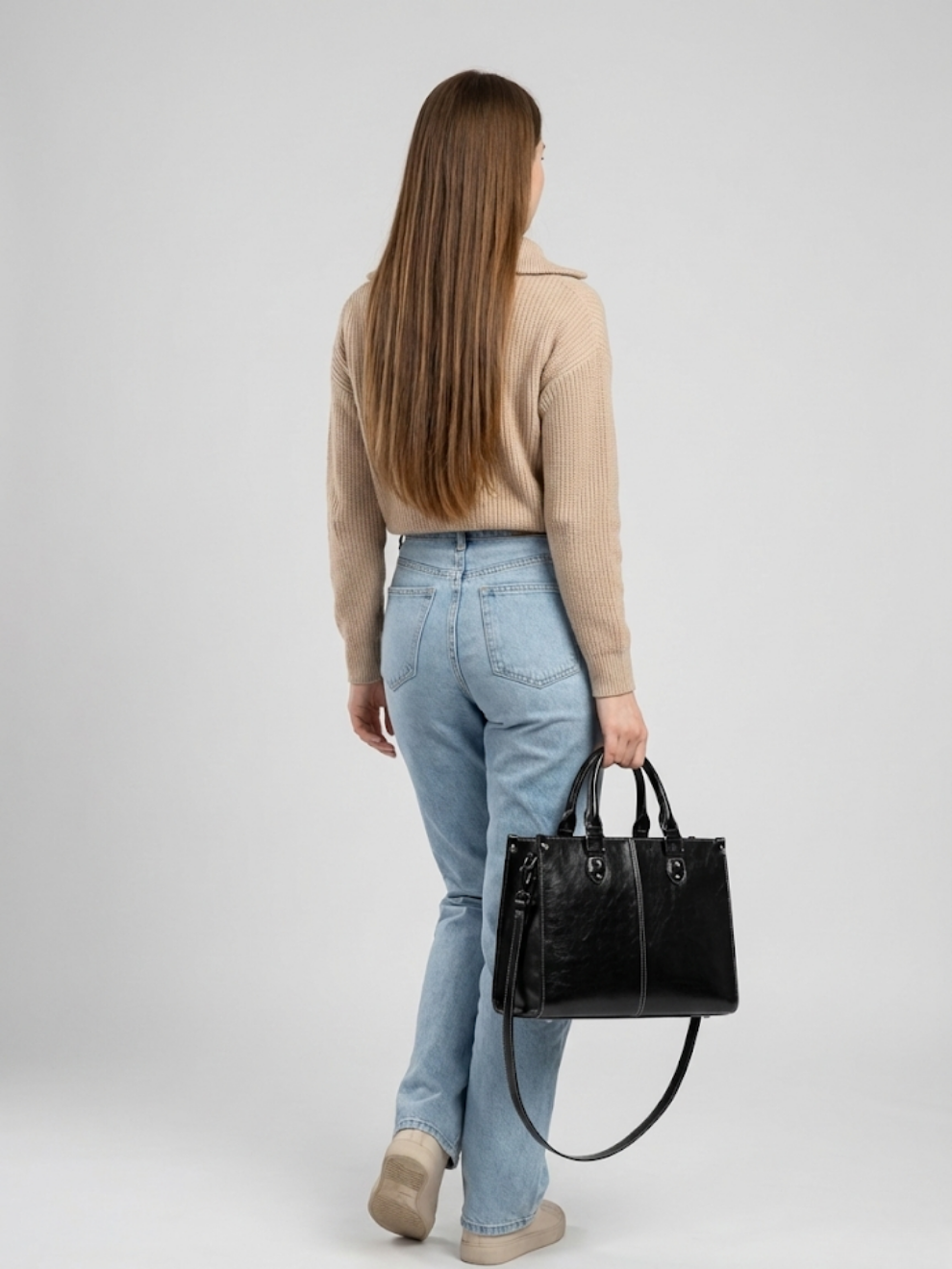Black Structured Leather Work Bag