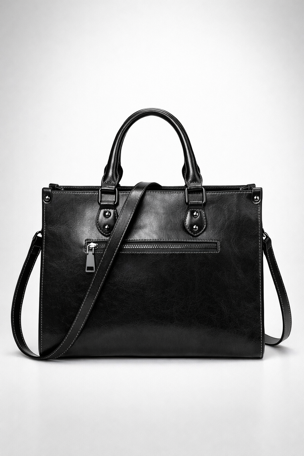 Black Structured Leather Work Bag