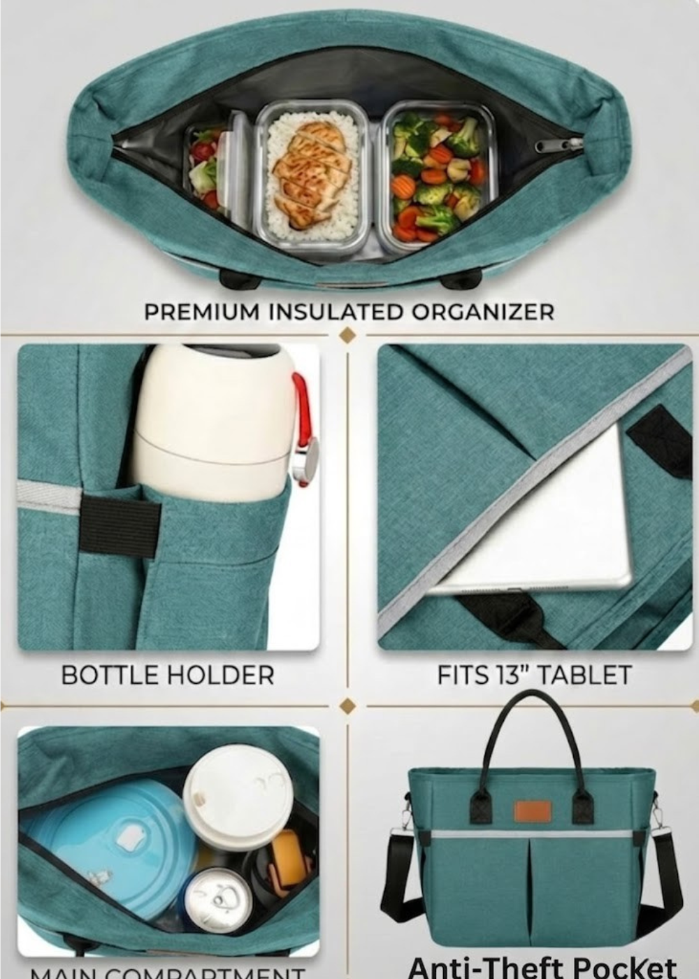 Insulated Lunch Tote in Teal