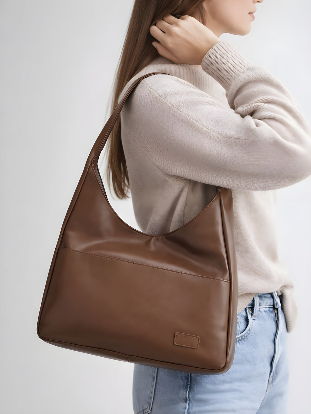 Compact Structured Shoulder Bag in Brown