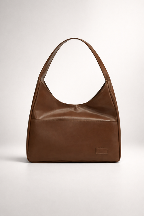 Compact Structured Shoulder Bag in Brown