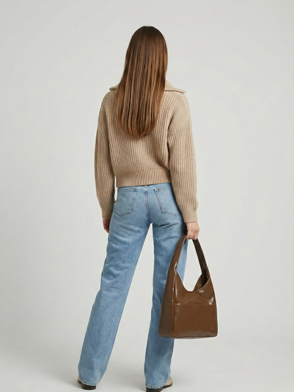 Compact Structured Shoulder Bag in Brown