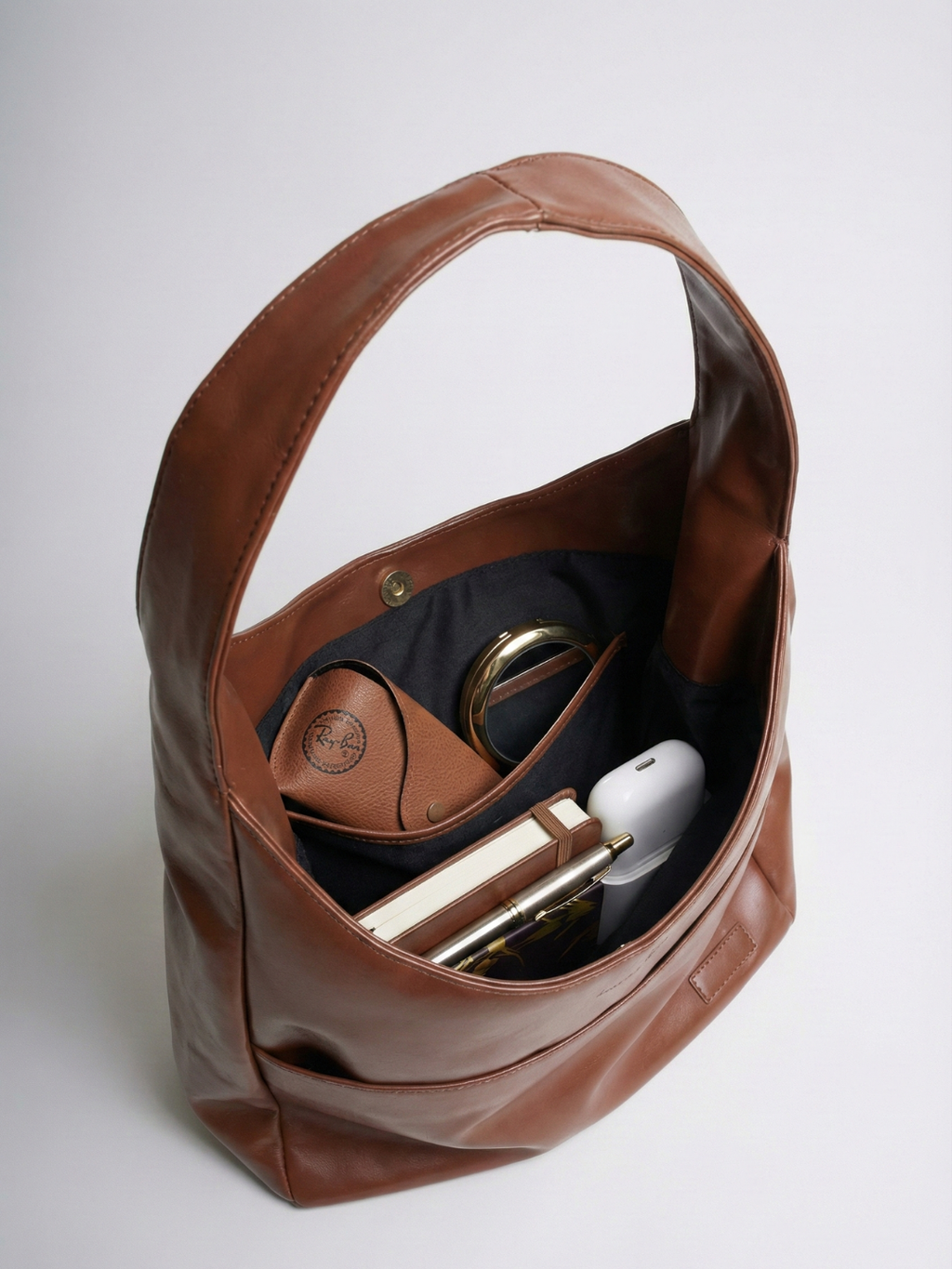 Compact Structured Shoulder Bag in Brown