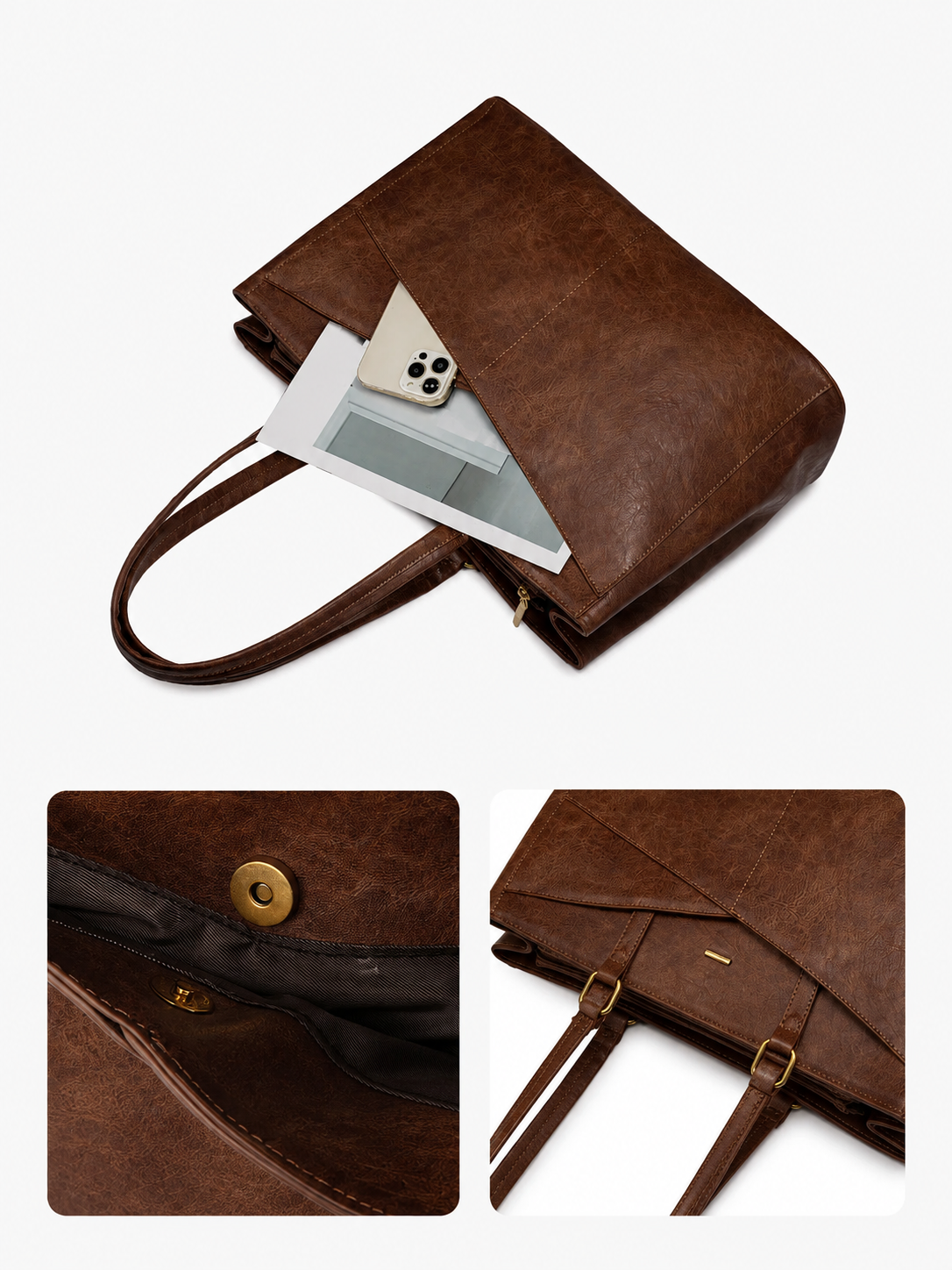 Distressed Vegan Leather Laptop Tote