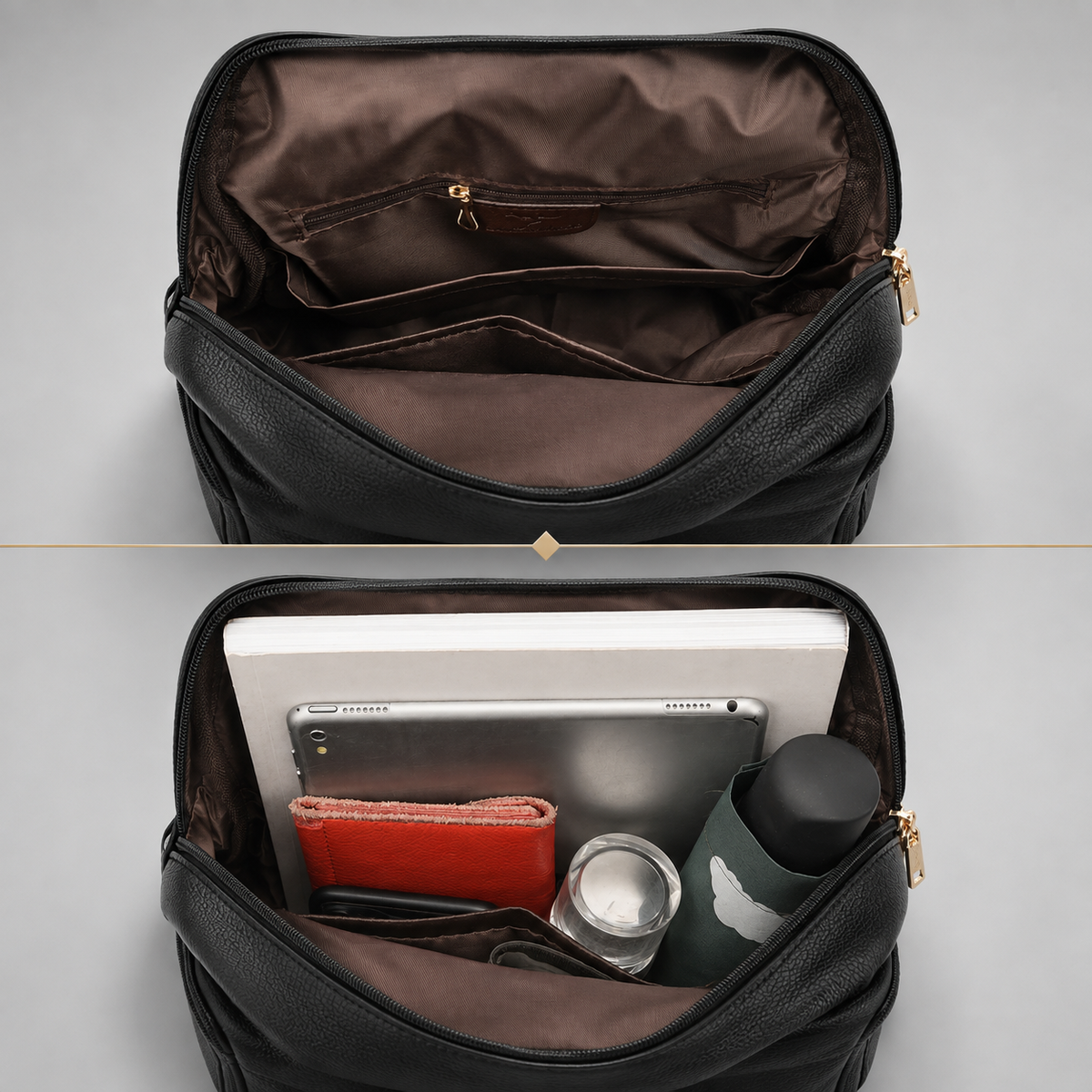 Structured Vegan Leather Backpack with Buckle Flap