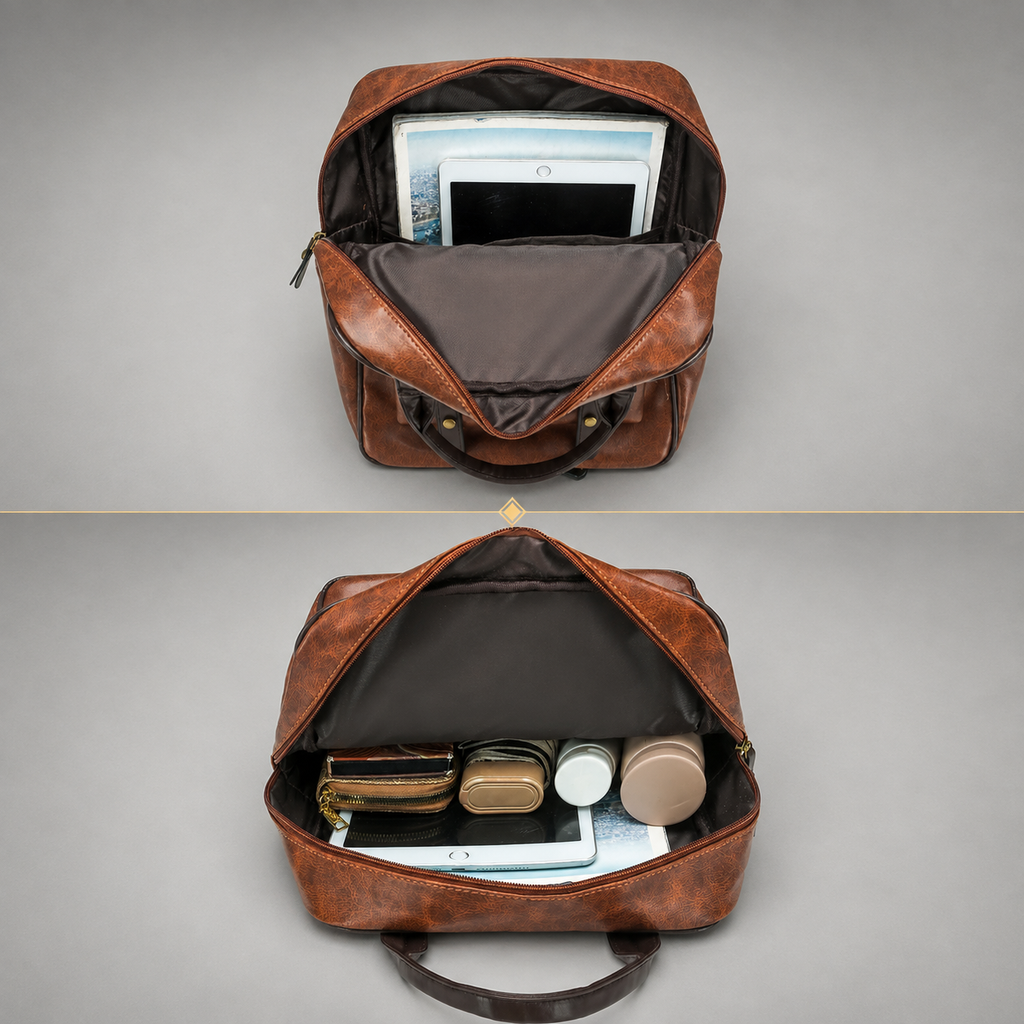 Vintage Vegan Leather Backpack with Buckle Flap