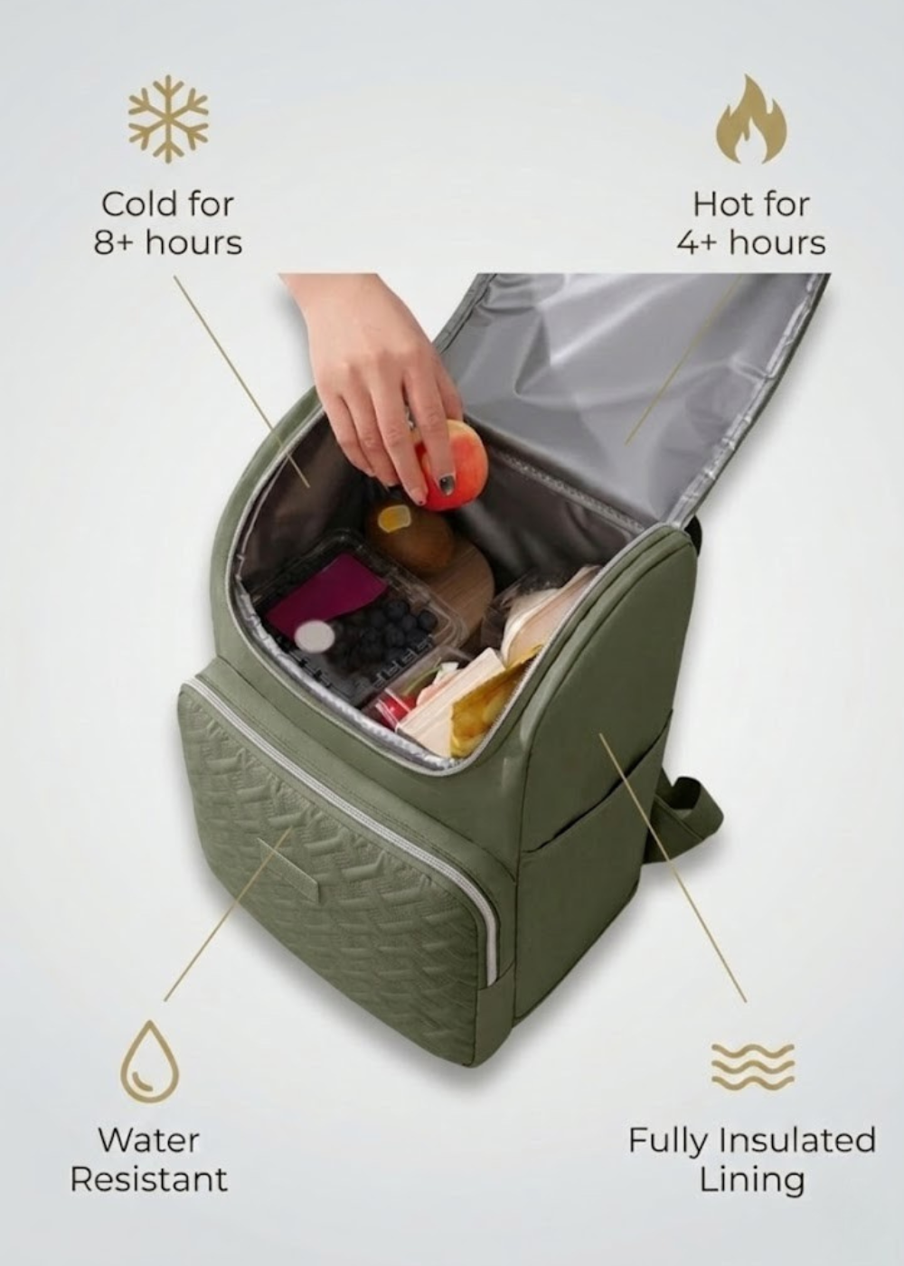 Insulated Quilted Lunch Backpack 17L in Green
