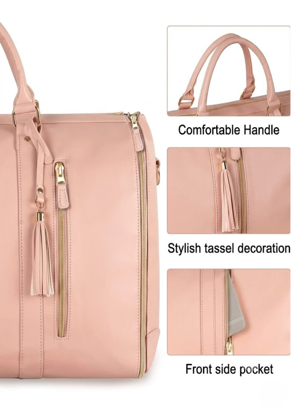 Vegan Leather Weekender Bag 50L in Blush Pink