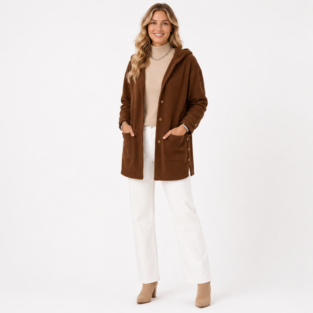Hooded Corduroy Jacket with Patch Pockets