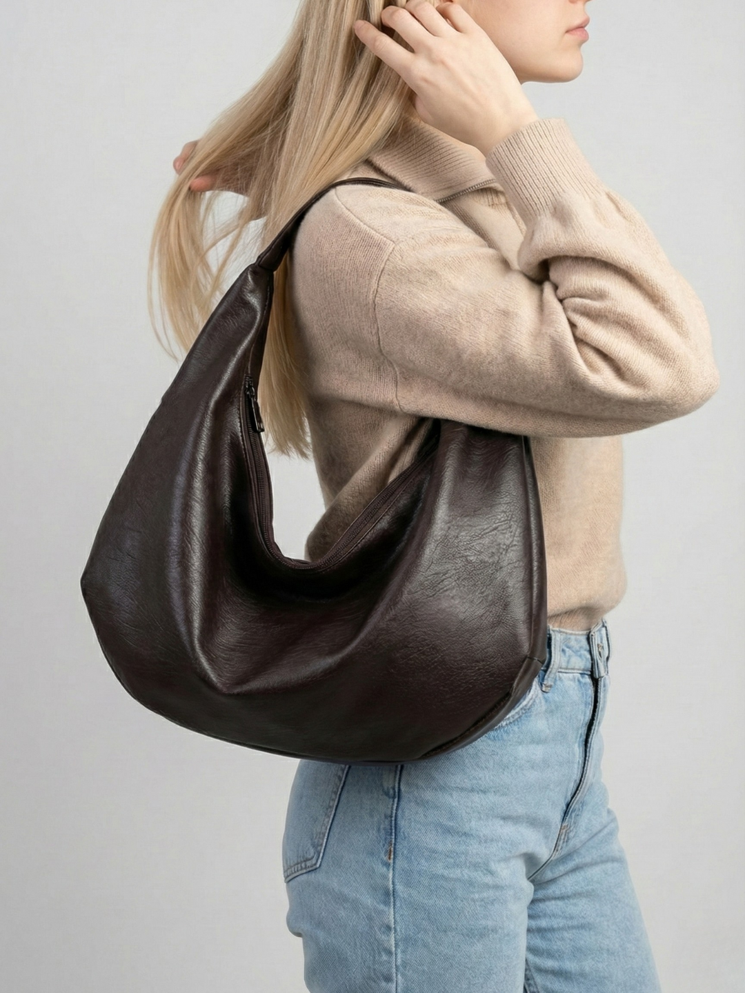 Large Brown Hobo Shoulder Bag