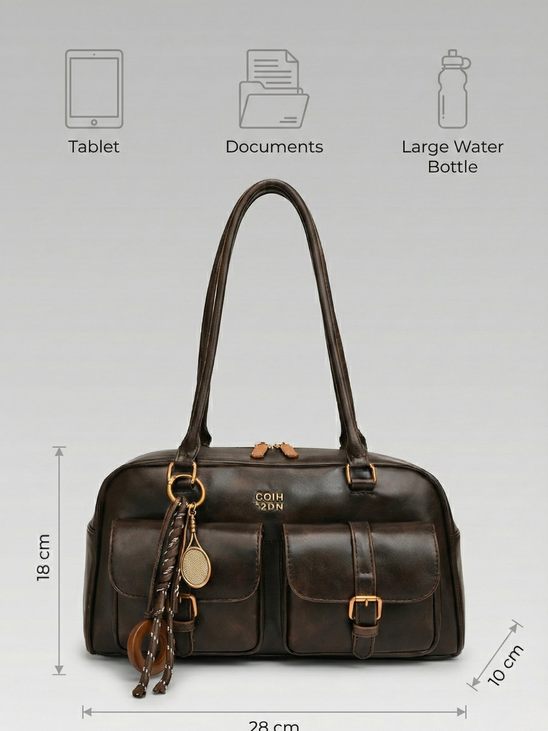 Structured Multi-Pocket Shoulder Bag in Coffee
