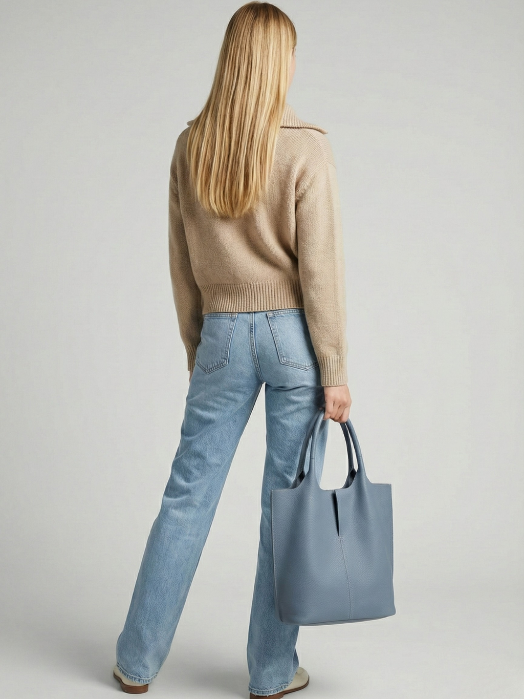 Blue Leather Everyday Tote