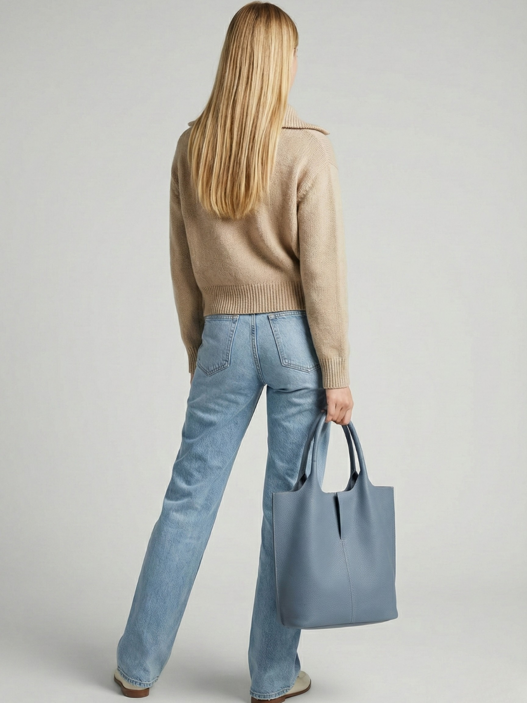 Blue Leather Everyday Tote