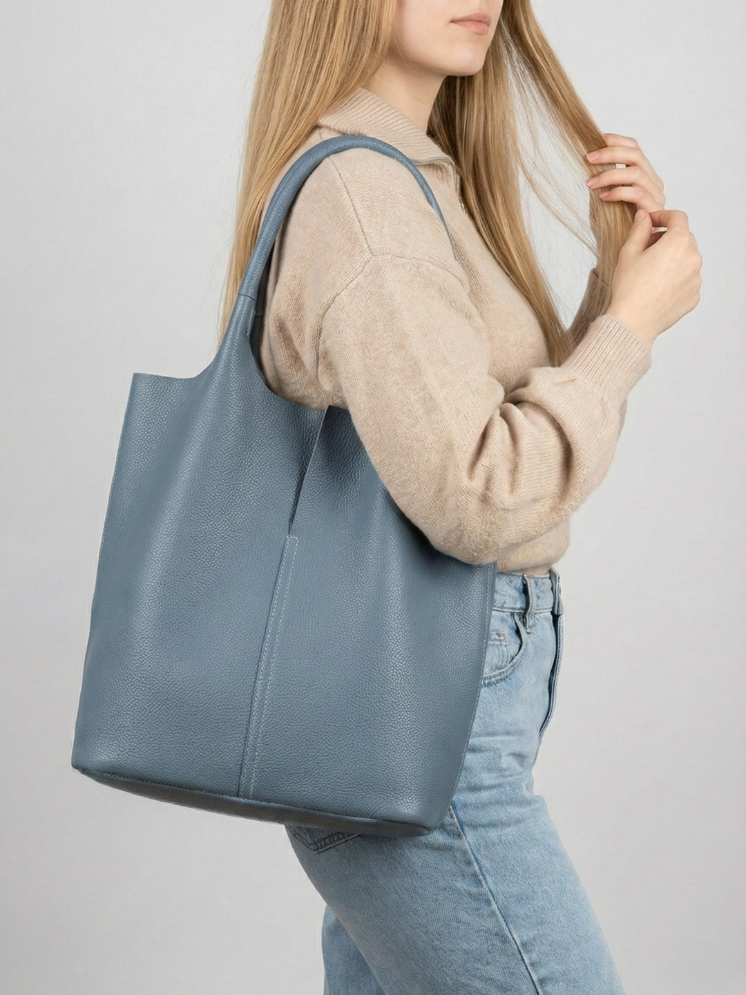 Blue Leather Everyday Tote