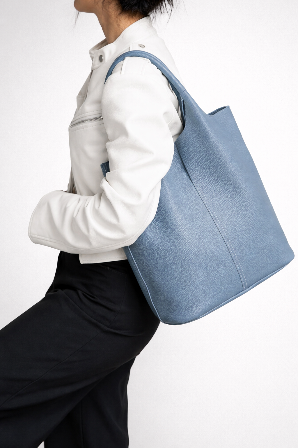 Blue Leather Everyday Tote