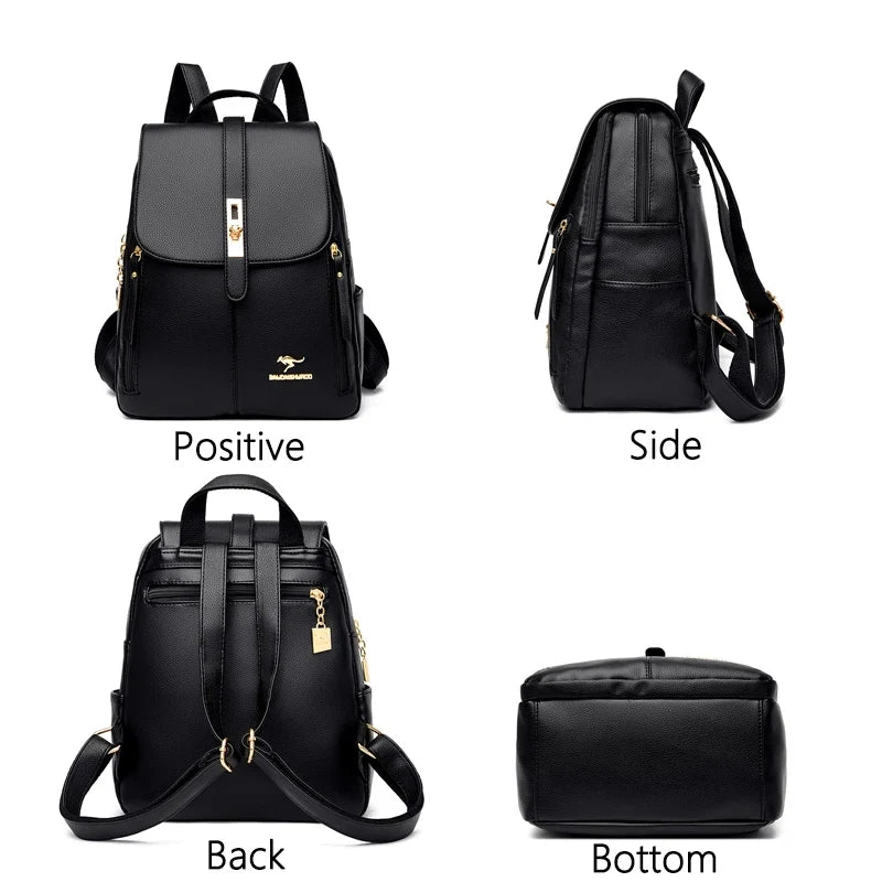 Structured Vegan Leather Backpack with Buckle Flap