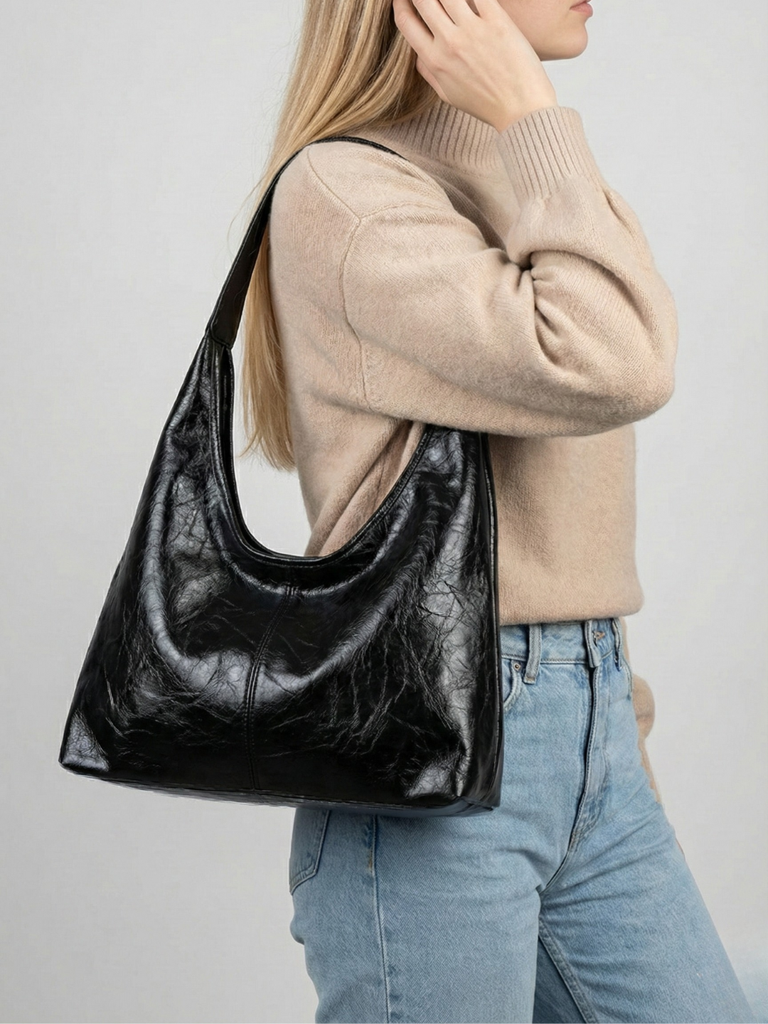 Large Black Slouchy Hobo Bag