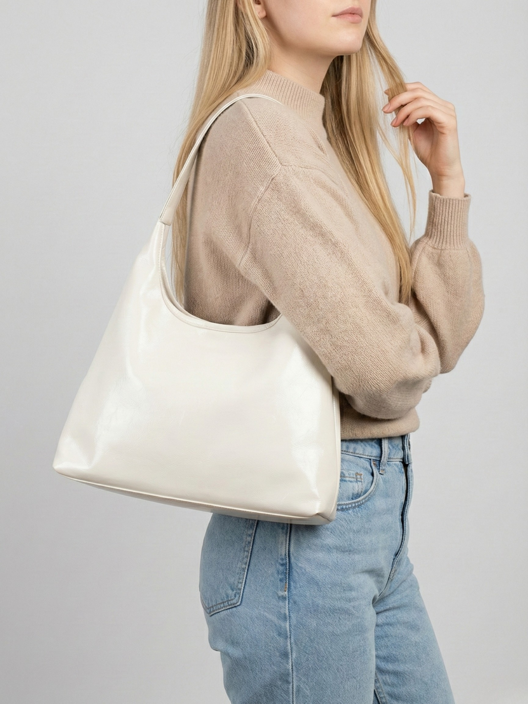 Slouchy White Hobo Tote
