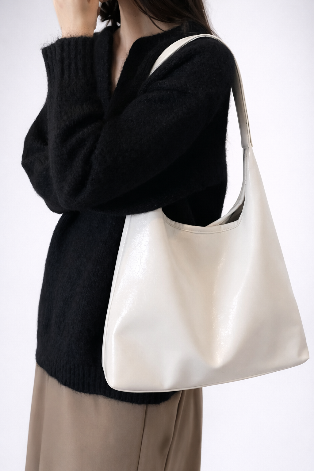 Slouchy White Hobo Tote