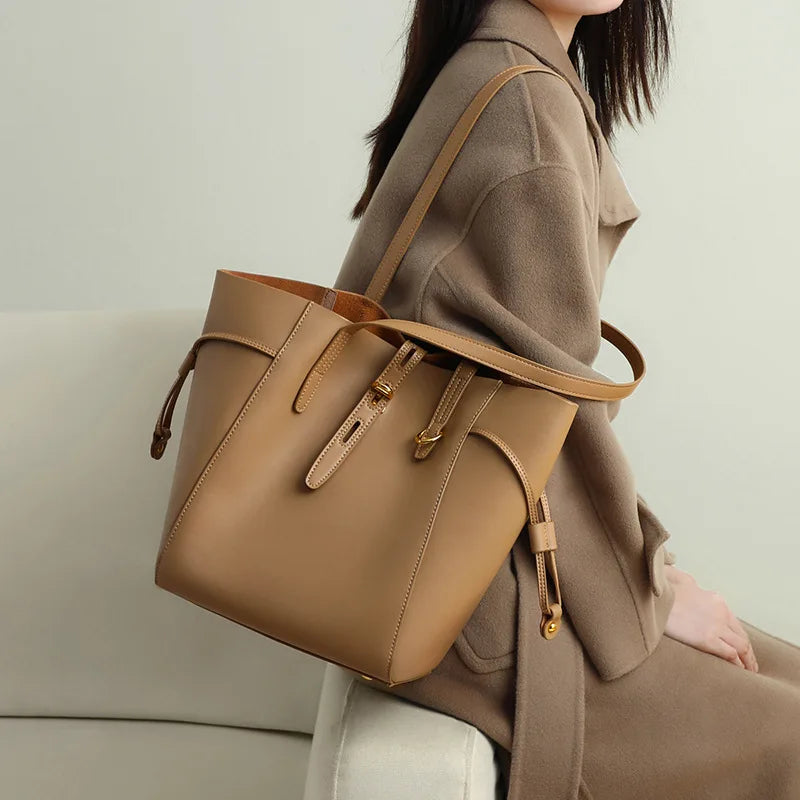 Winged Leather Tote with Removable Pouch