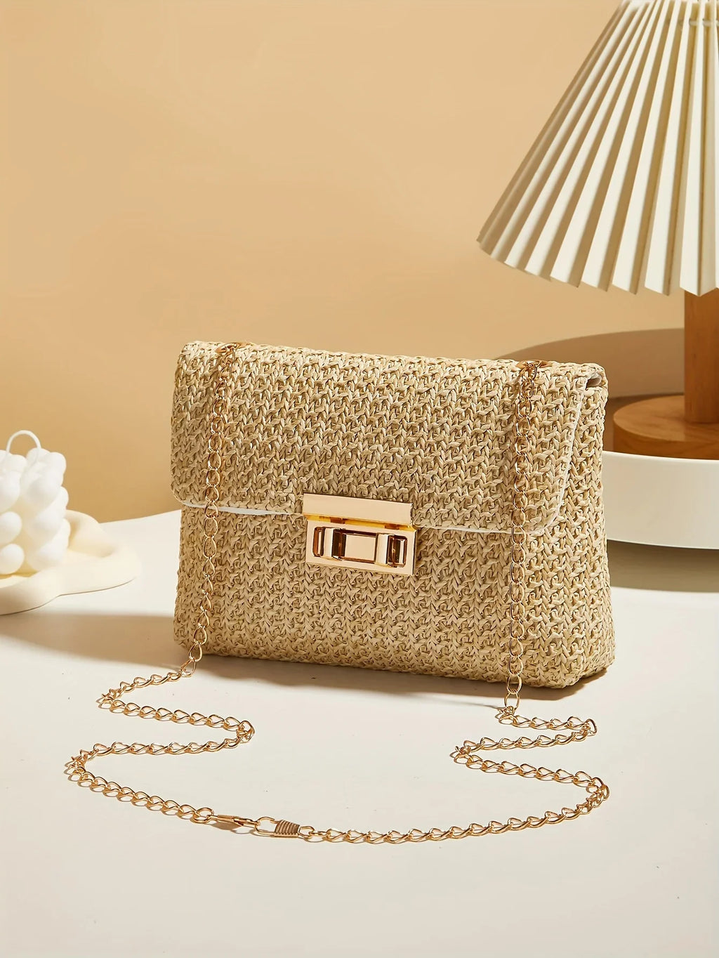 Woven Crossbody Clutch with Chain Strap