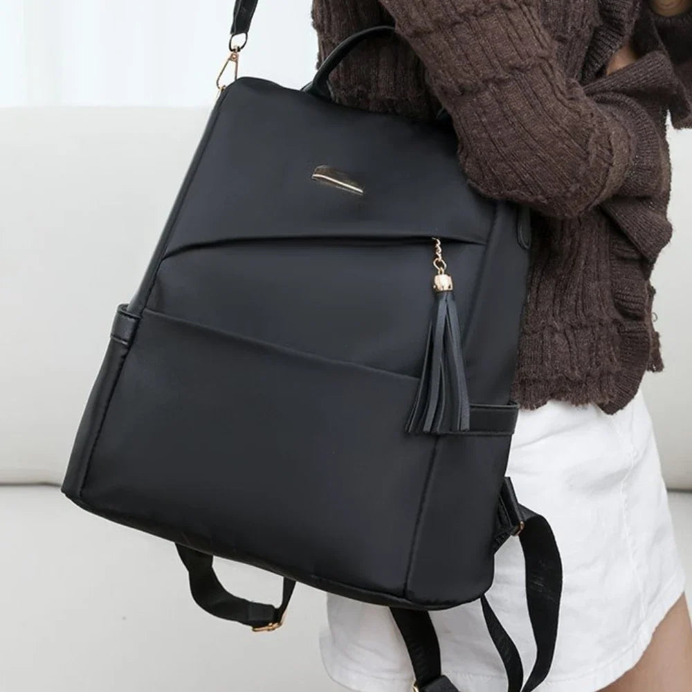 Nylon Backpack with Tassel Pocket