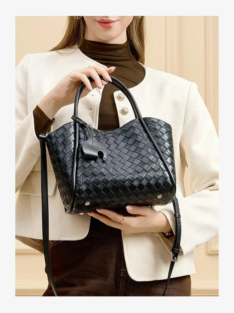 Woven Vegan Leather Mini Tote