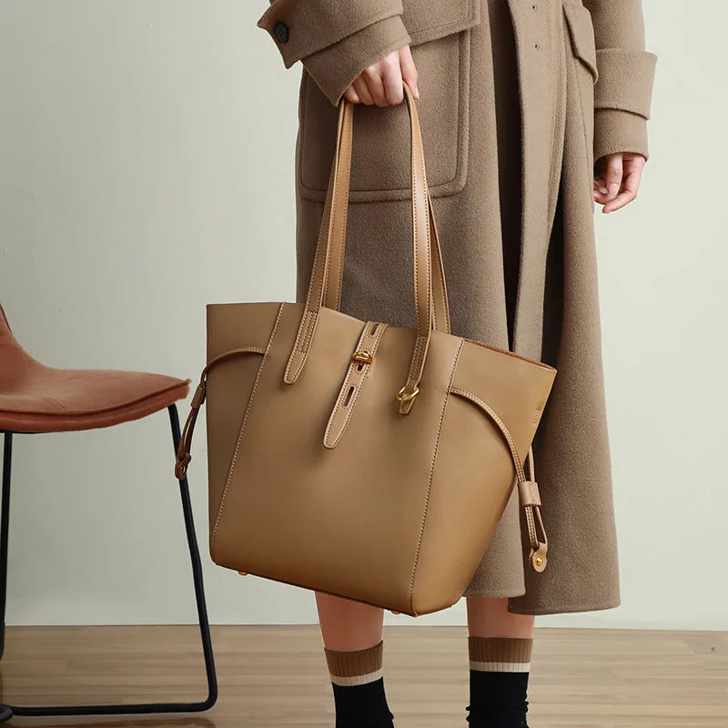 Winged Leather Tote with Removable Pouch