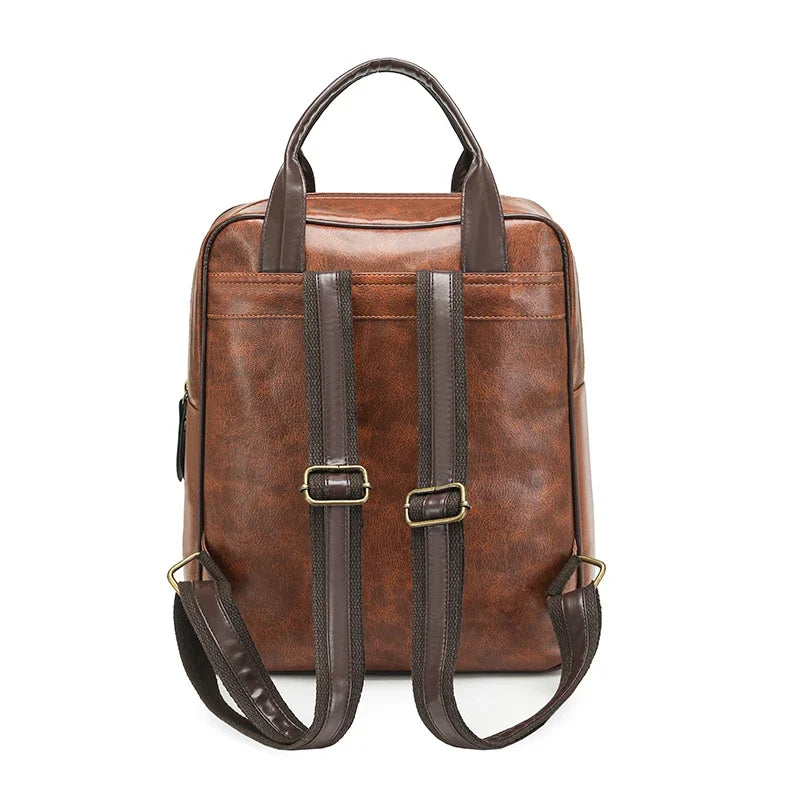 Vintage Vegan Leather Backpack with Buckle Flap