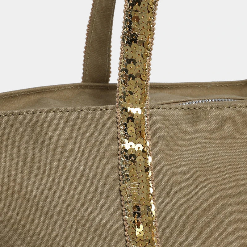 Canvas Work Tote with Sequin Handles