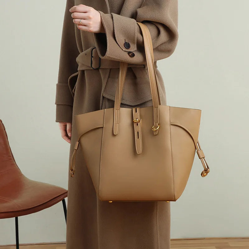 Winged Leather Tote with Removable Pouch