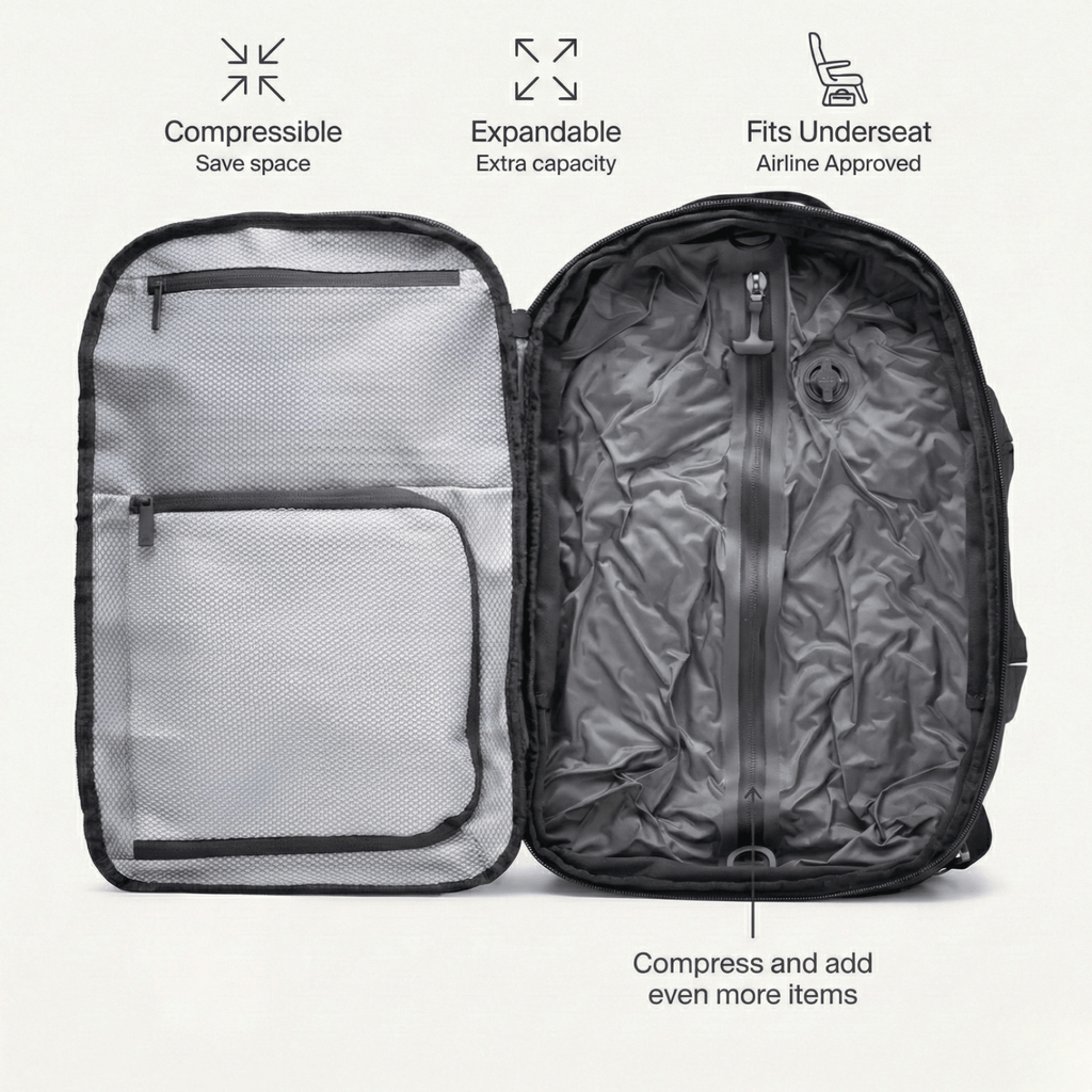 Water-Resistant Compression Travel Backpack 60L