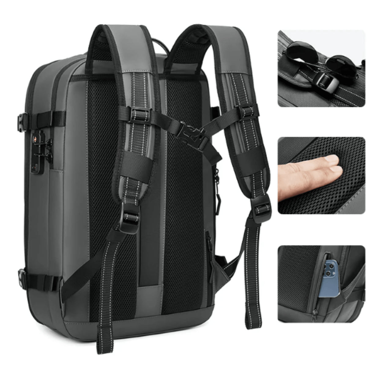 Water-Resistant Compression Travel Backpack 60L in Grey