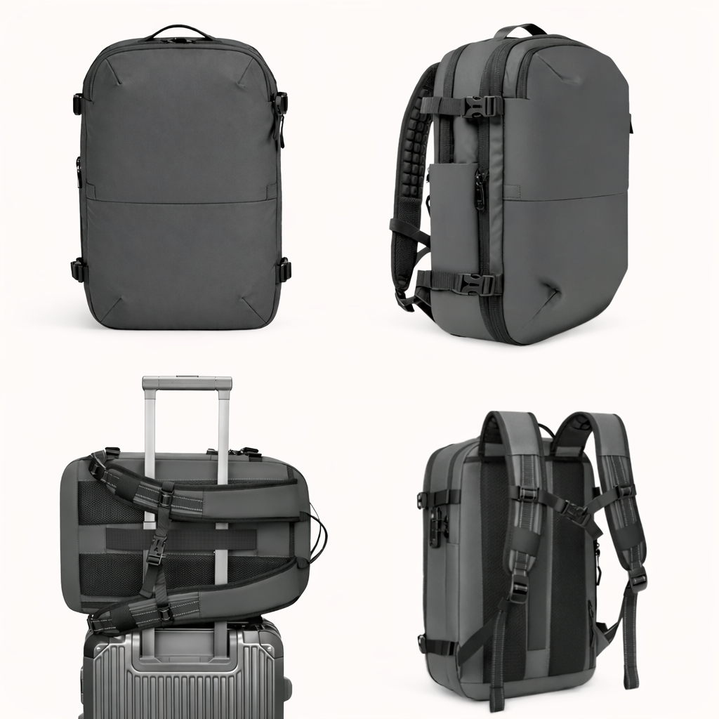Water-Resistant Compression Travel Backpack 60L in Grey