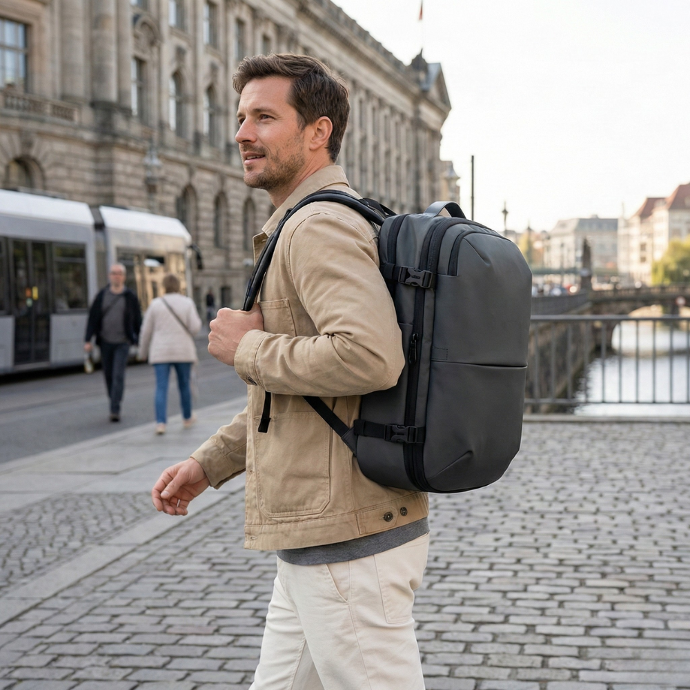 Water-Resistant Compression Travel Backpack 60L in Grey
