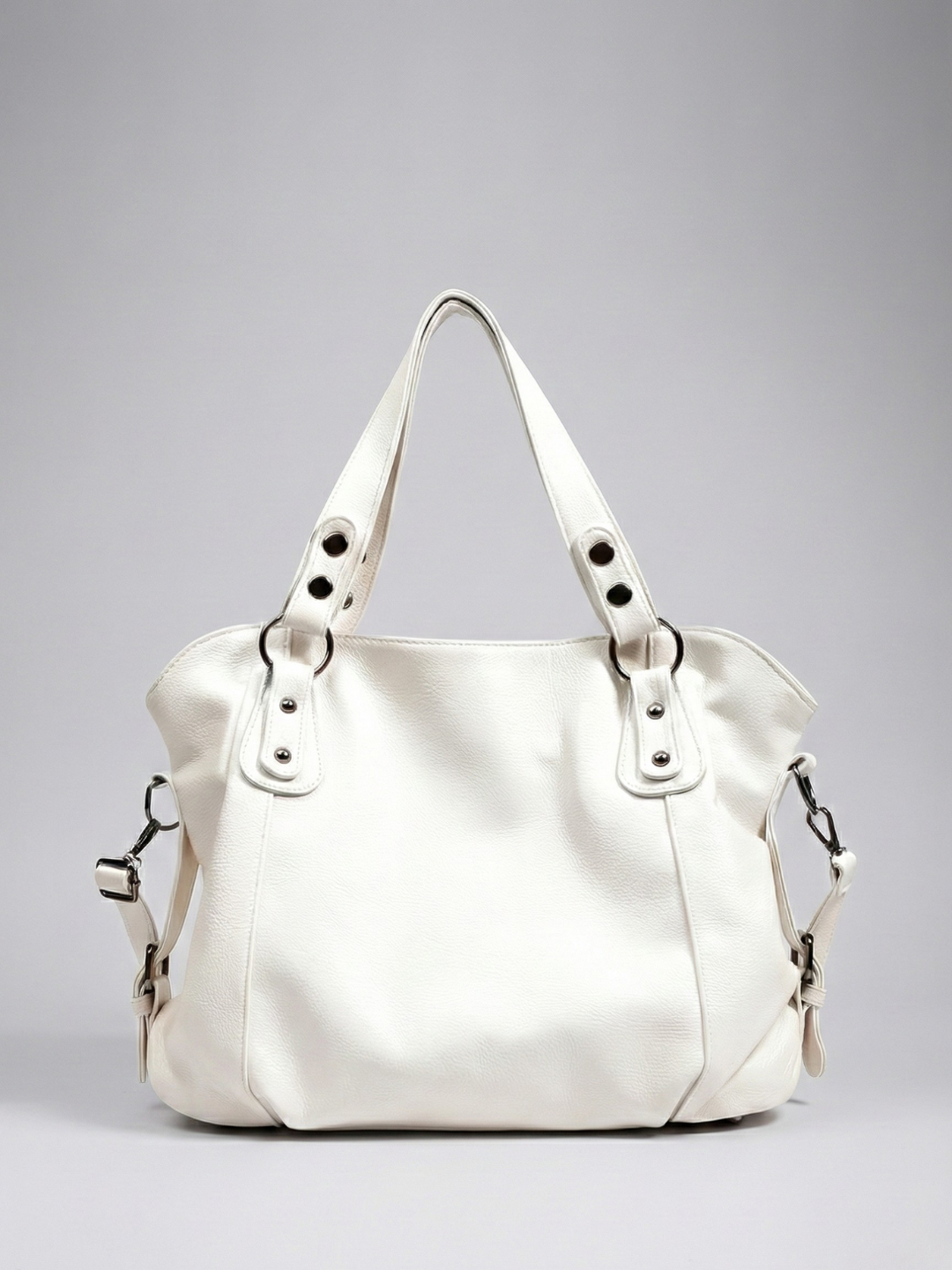 Zip-Top Vegan Leather Tote in Beige