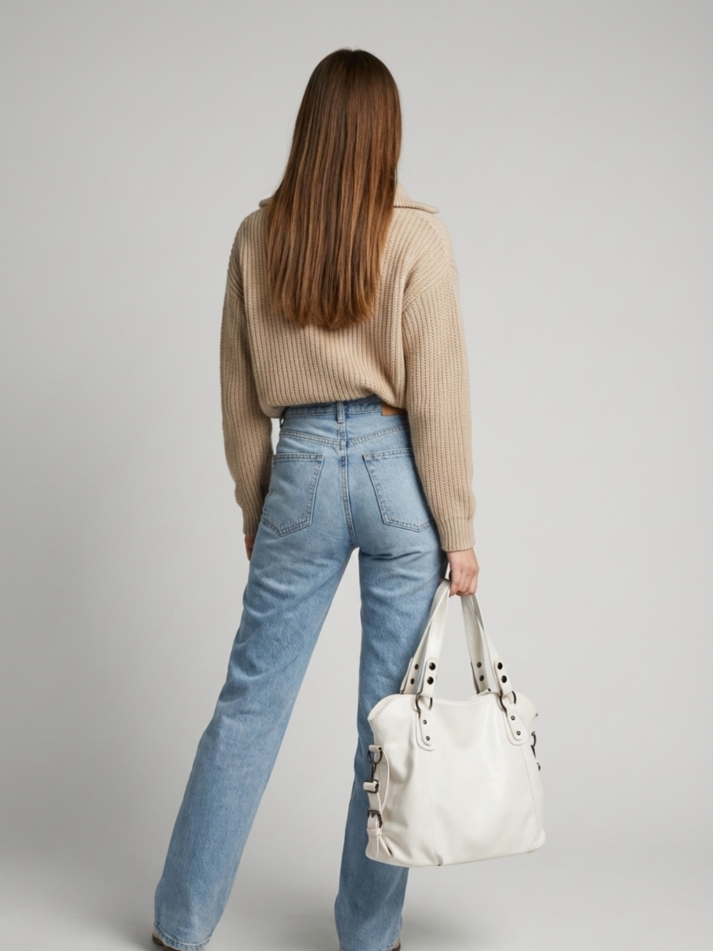 Zip-Top Vegan Leather Tote in Beige