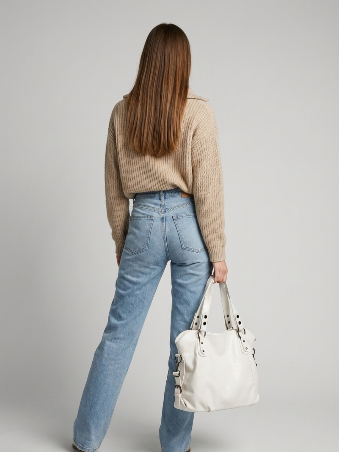 Zip-Top Vegan Leather Tote in Beige
