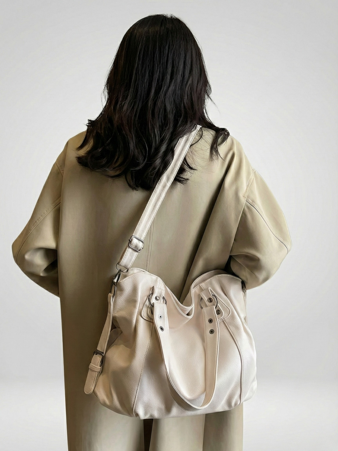 Zip-Top Vegan Leather Tote in Beige