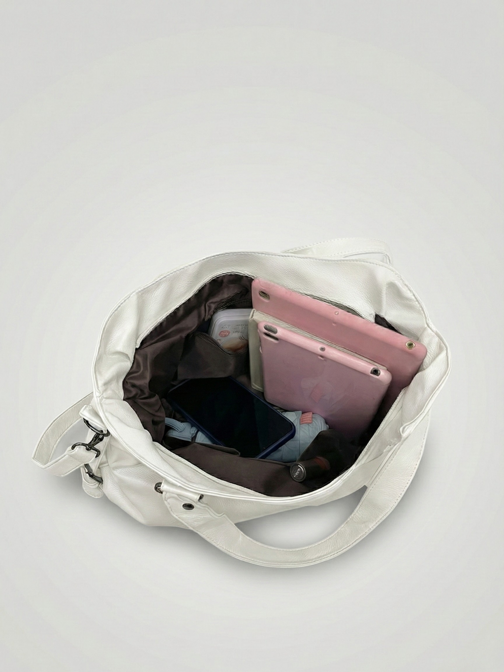 Zip-Top Vegan Leather Tote in Beige