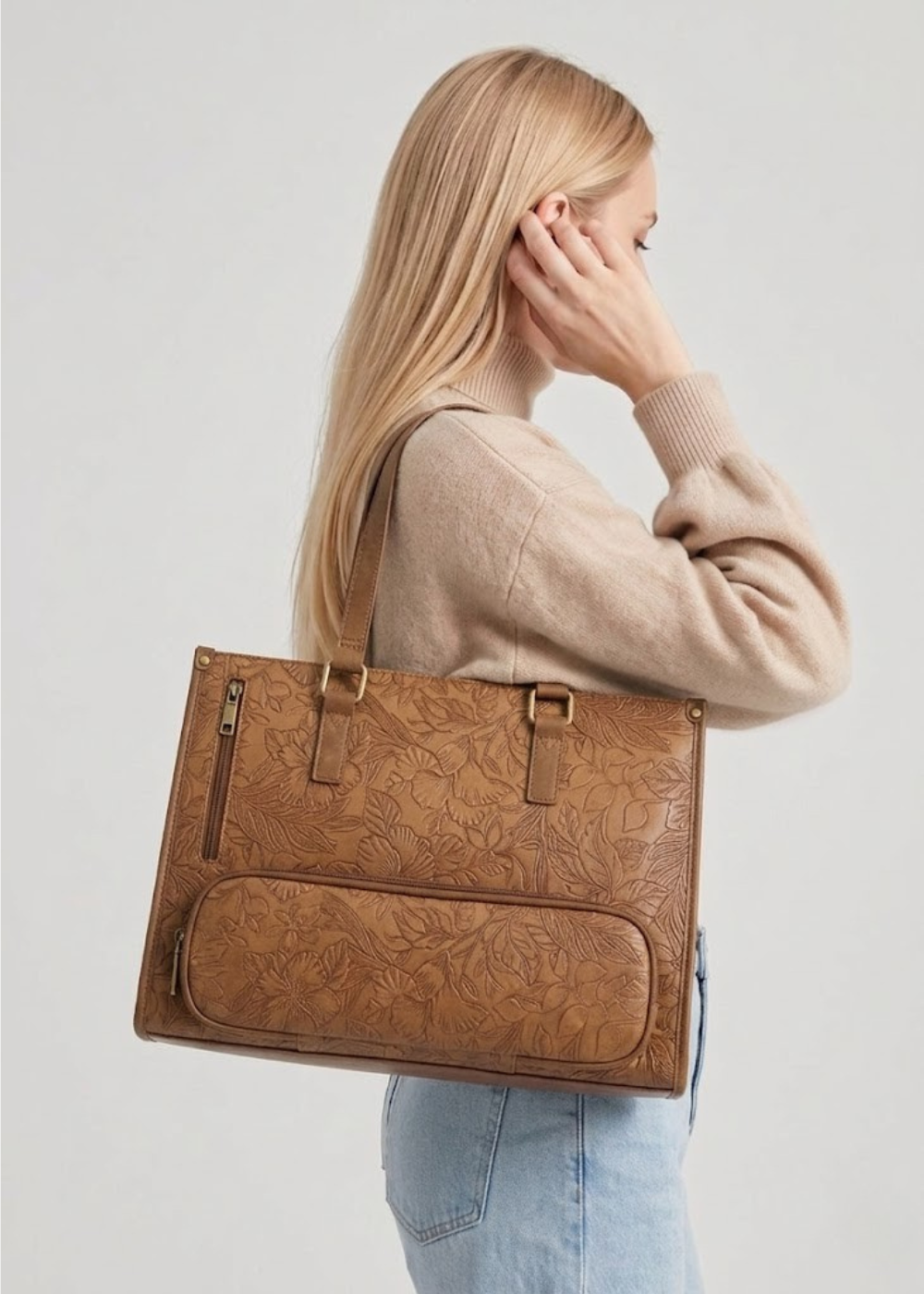Insulated Lunch Work Tote with Laptop Sleeve in Brown