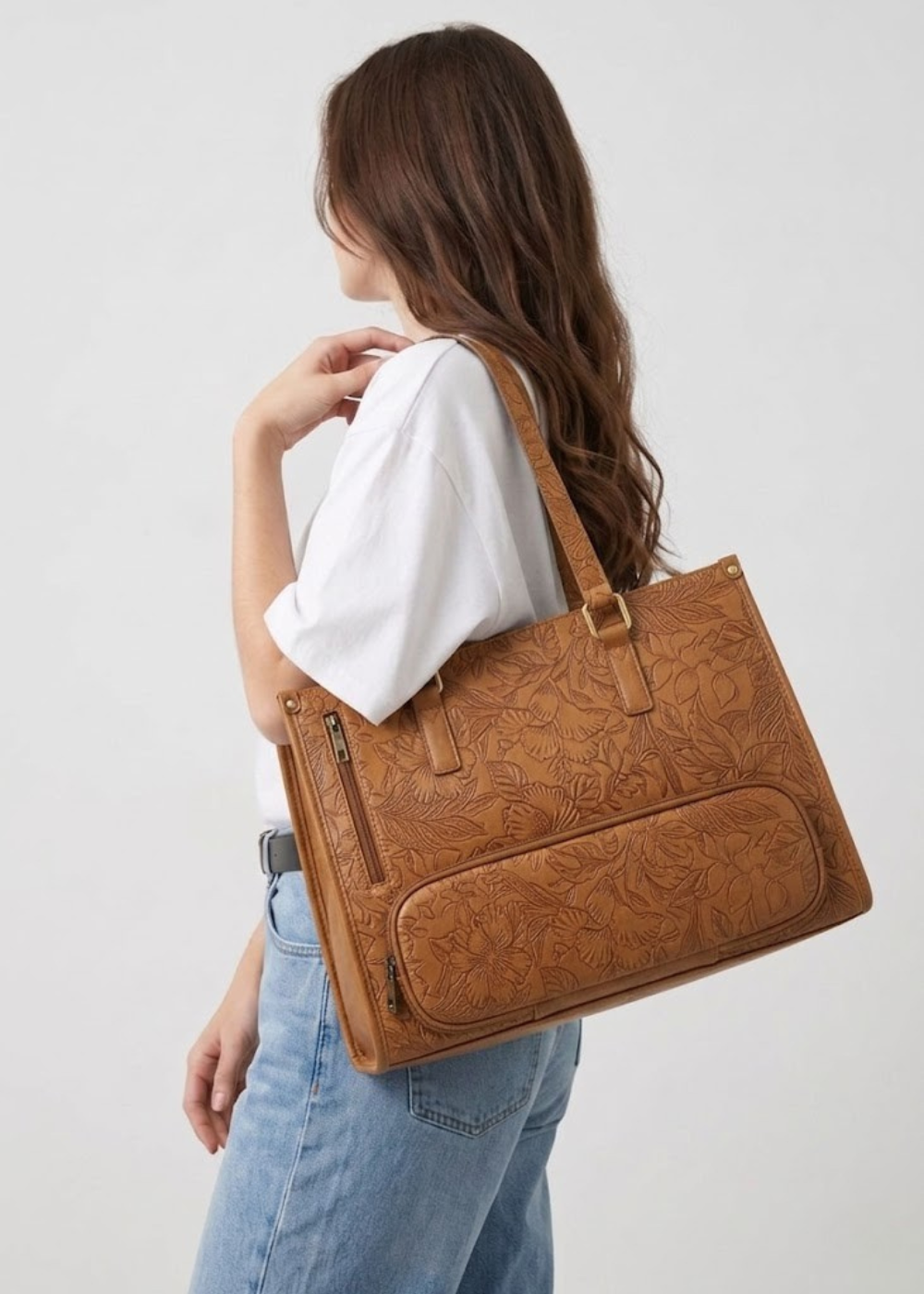 Insulated Lunch Work Tote with Laptop Sleeve in Brown