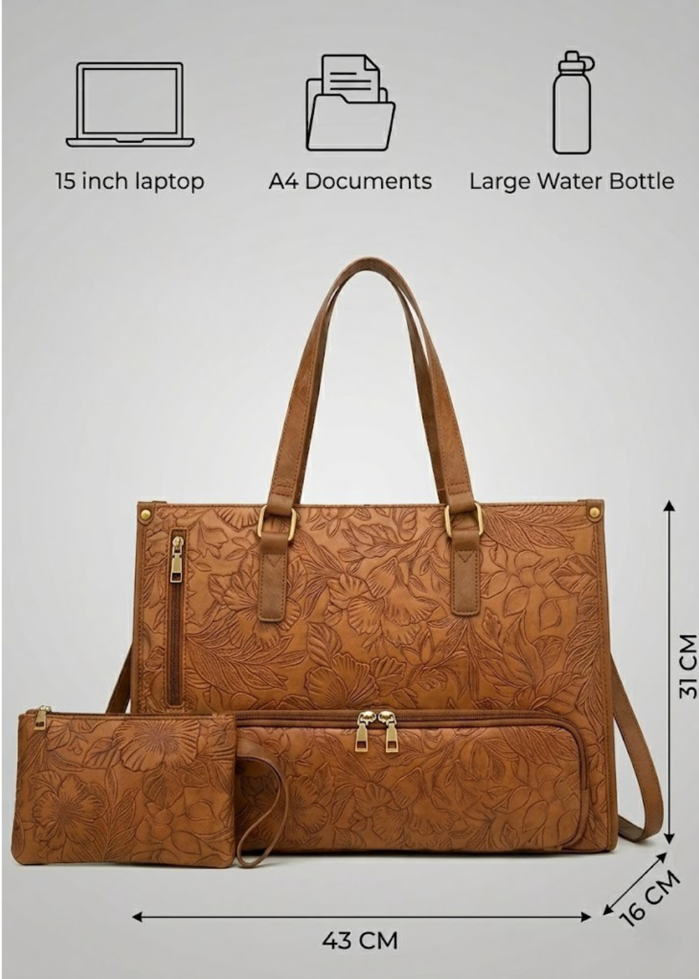 Insulated Lunch Work Tote with Laptop Sleeve in Brown