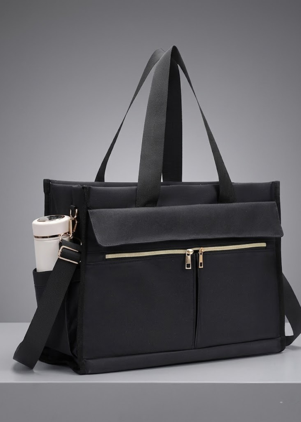 Insulated Lunch Tote with Crossbody Strap in Black