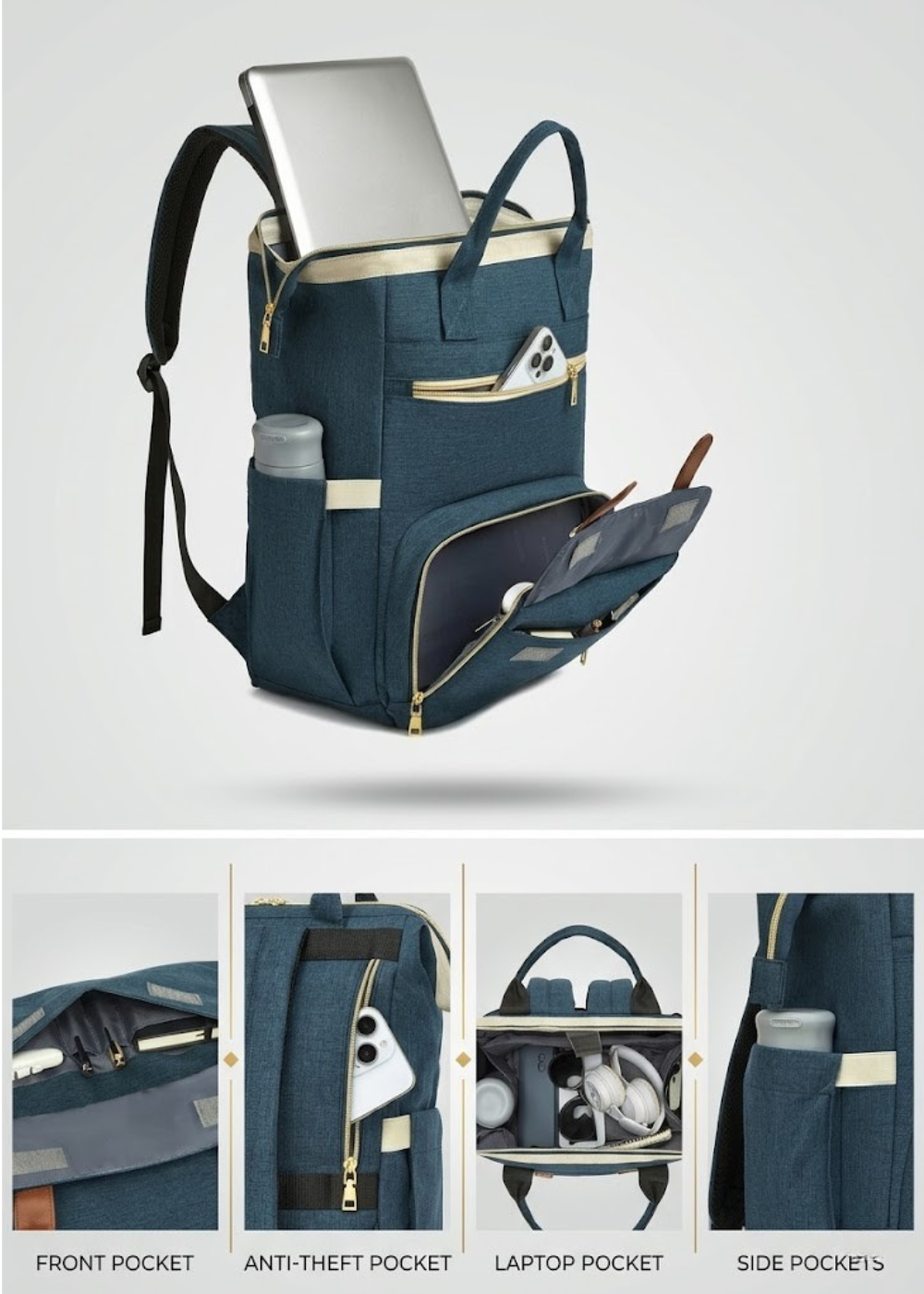 2-in-1 Laptop Backpack with Detachable Lunch Box in Blue