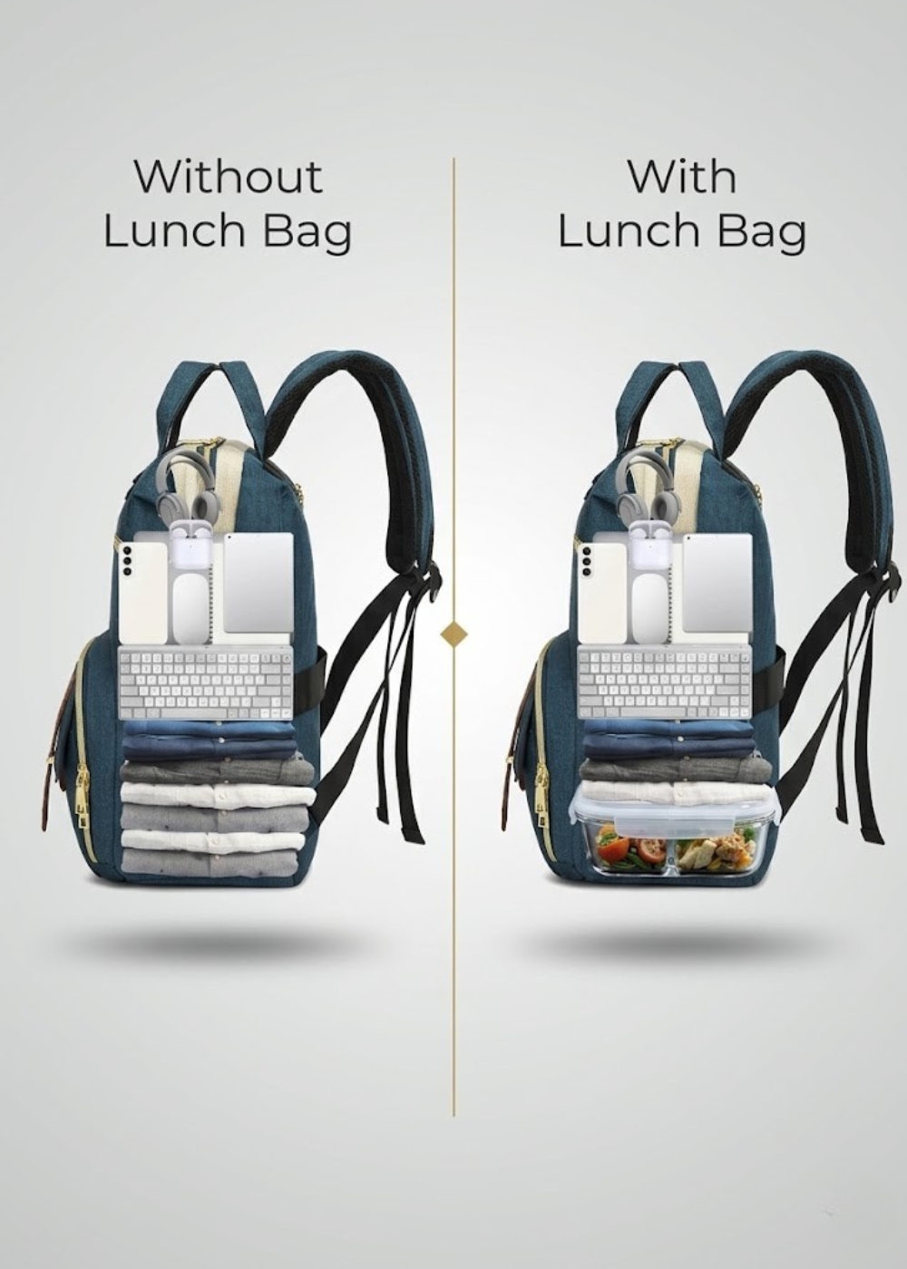 2-in-1 Laptop Backpack with Detachable Lunch Box in Blue